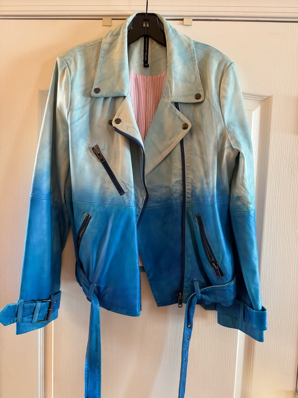 Walter Baker Ombre Blue Leather Moto Jacket